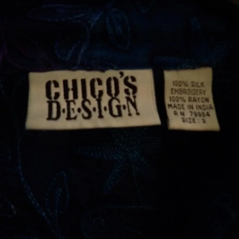 Chicos Design 100% Silk Embroidered Sheer Top / Jacket Sz 3 - Picture 6 of 7